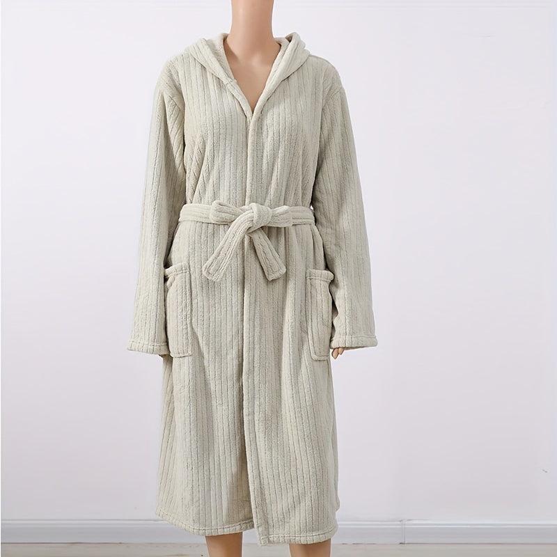 Coral Fleece Bathrobe Vertical Stripe Soft Pajamas