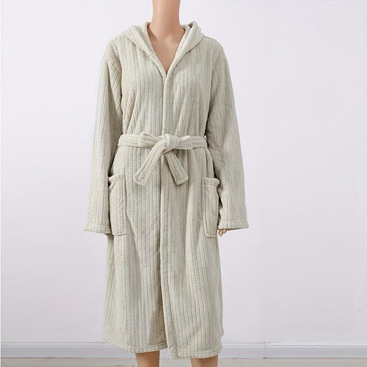 Coral Fleece Bathrobe Vertical Stripe Soft Pajamas