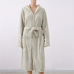 Coral Fleece Bathrobe Vertical Stripe Soft Pajamas