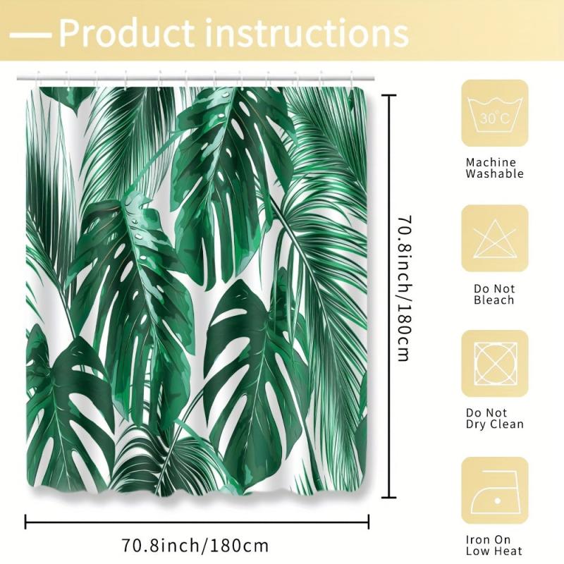 Green Leaves Shower Curtain Blanket Set Bathroom Decor