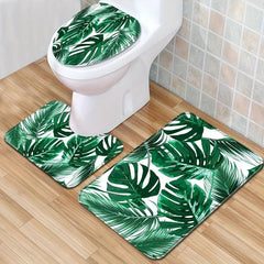 Green Leaves Shower Curtain Blanket Set Bathroom Decor