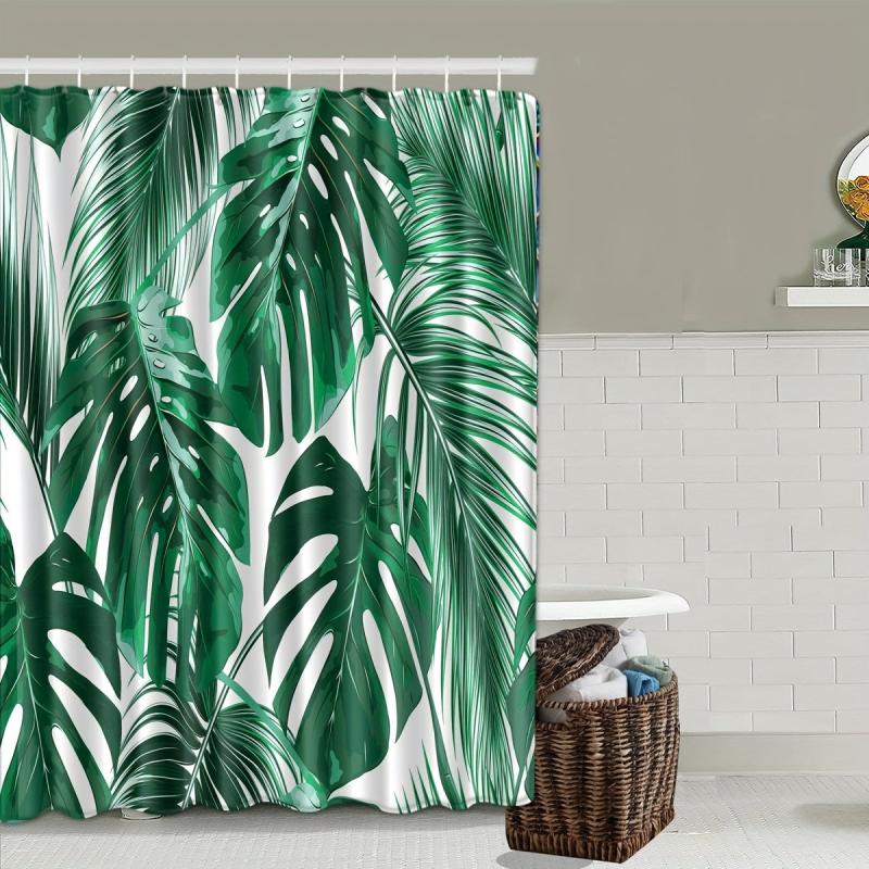 Green Leaves Shower Curtain Blanket Set Bathroom Decor