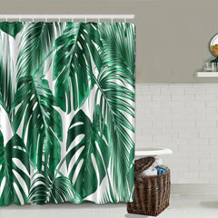 Green Leaves Shower Curtain Blanket Set Bathroom Decor