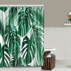 Green Leaves Shower Curtain Blanket Set Bathroom Decor