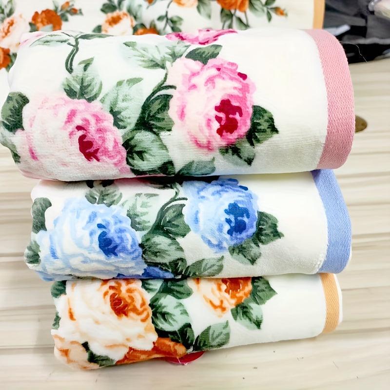 3pcs Floral Pattern Hand Towel Soft Skin-friendly Face Towel Absorbent Towel