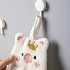 Pig Pattern Hanging Towel Coral Fleece Quick Drying Towel