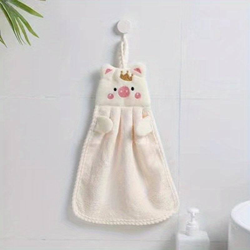 Pig Pattern Hanging Towel Coral Fleece Quick Drying Towel