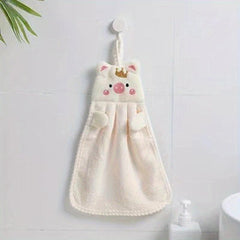 Pig Pattern Hanging Towel Coral Fleece Quick Drying Towel