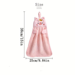 Pig Pattern Hanging Towel Coral Fleece Quick Drying Towel