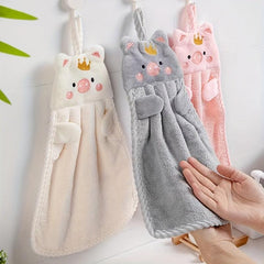 Pig Pattern Hanging Towel Coral Fleece Quick Drying Towel