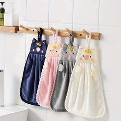 Pig Pattern Hanging Towel Coral Fleece Quick Drying Towel