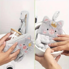 Pig Pattern Hanging Towel Coral Fleece Quick Drying Towel