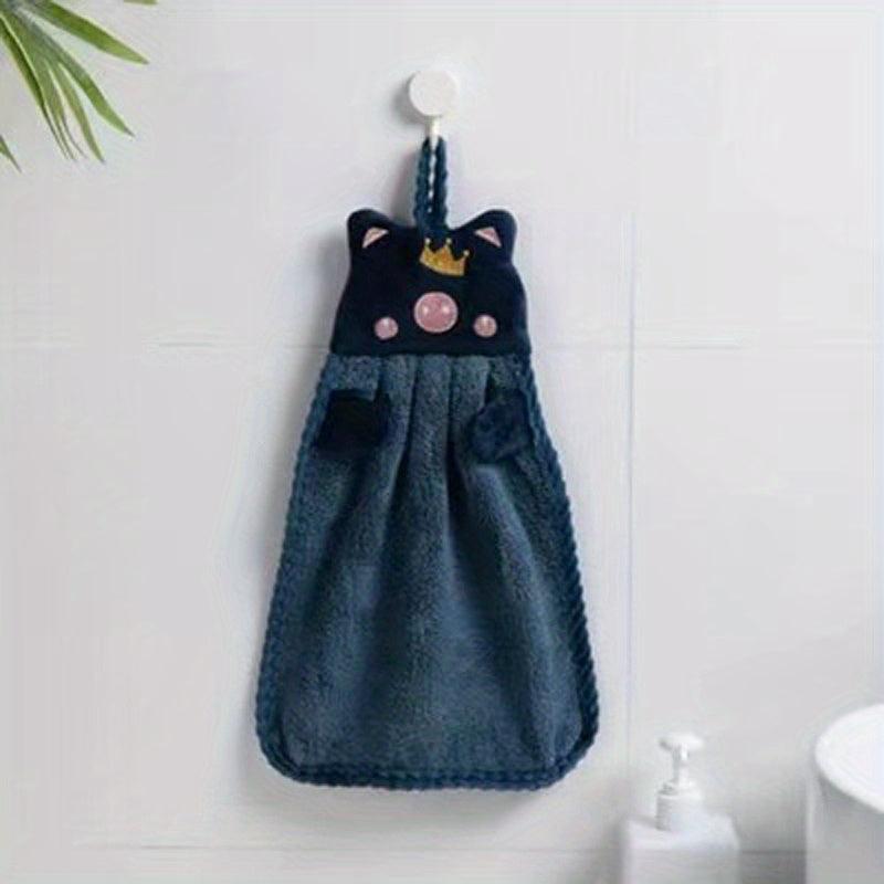 Pig Pattern Hanging Towel Coral Fleece Quick Drying Towel