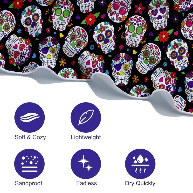 Colorful Skull Pattern Beach Towel Quick Drying Soft Absorbent Towel