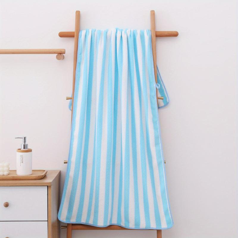 Strip Pattern Bath Towel Absorbent Coral Velvet Towel for Adults