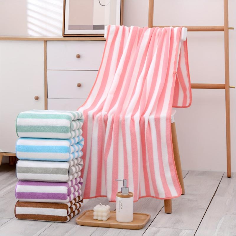 Strip Pattern Bath Towel Absorbent Coral Velvet Towel for Adults