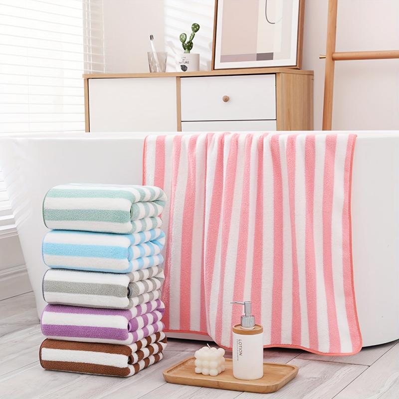 Strip Pattern Bath Towel Absorbent Coral Velvet Towel for Adults