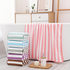 Strip Pattern Bath Towel Absorbent Coral Velvet Towel for Adults