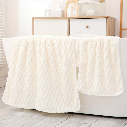 2pcs Coral Fleece Towel Set Soft & Absorbent Bath & Hand Towels Solid Towel Set