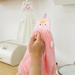Soft Coral Fleece Piggy Hand Towel for Kitchen Use