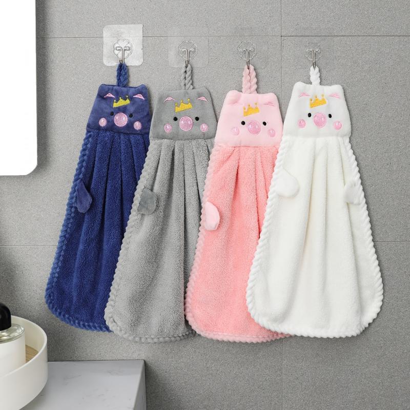 Soft Coral Fleece Piggy Hand Towel for Kitchen Use