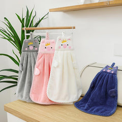 Soft Coral Fleece Piggy Hand Towel for Kitchen Use