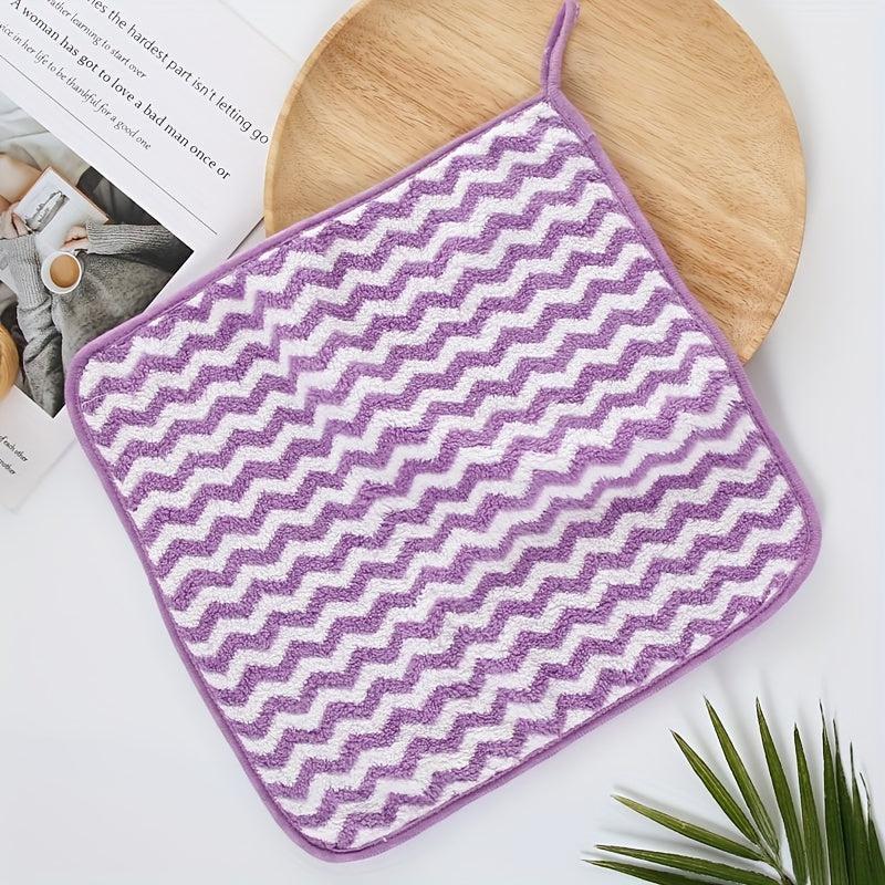 Striped Pattern Hanging Towel Coral Fleece Fingertip Towel
