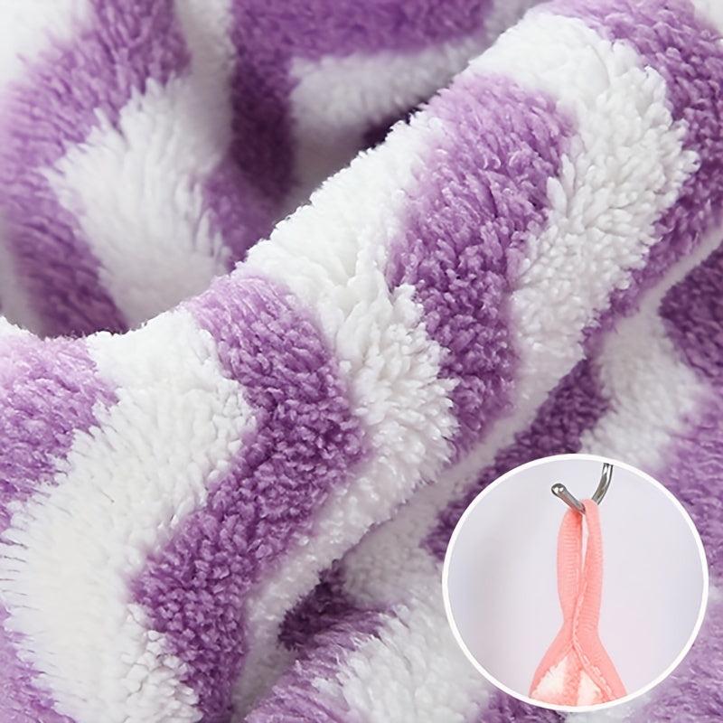 Striped Pattern Hanging Towel Coral Fleece Fingertip Towel