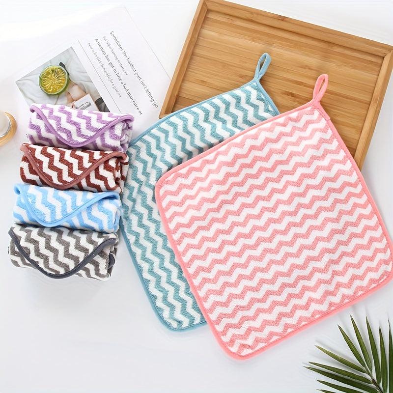 Striped Pattern Hanging Towel Coral Fleece Fingertip Towel