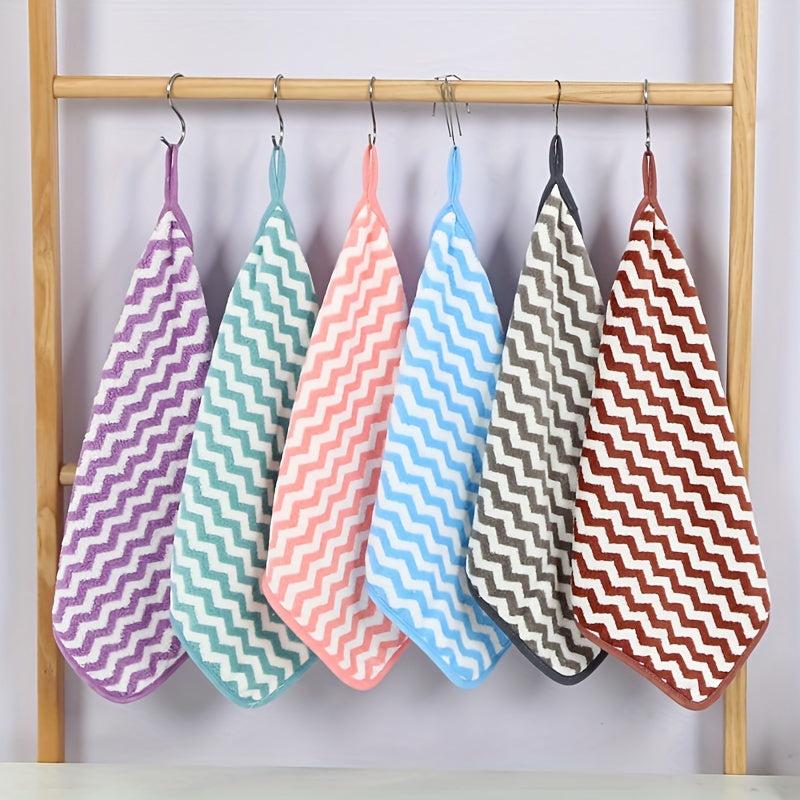 Striped Pattern Hanging Towel Coral Fleece Fingertip Towel