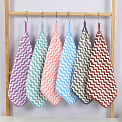 Striped Pattern Hanging Towel Coral Fleece Fingertip Towel