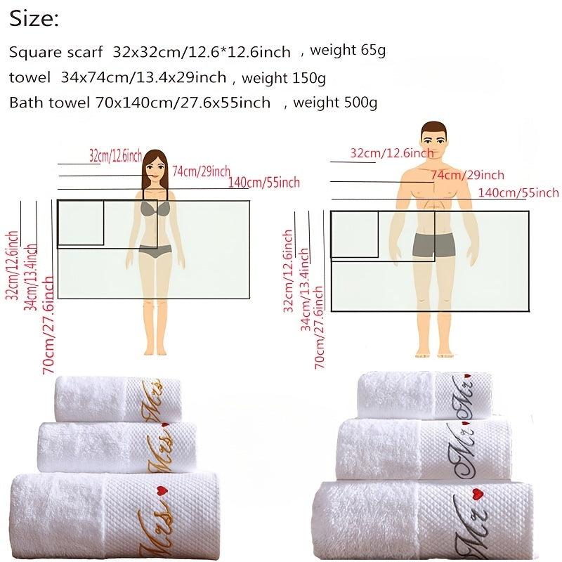 3pcs Love Embroidery Cotton Towel Set Soft Skin-friendly Bathroom & Hotel