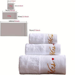 3pcs Love Embroidery Cotton Towel Set Soft Skin-friendly Bathroom & Hotel