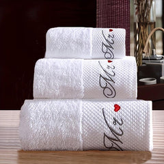 3pcs Love Embroidery Cotton Towel Set Soft Skin-friendly Bathroom & Hotel