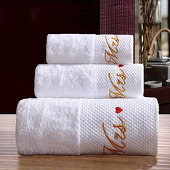 3pcs Love Embroidery Cotton Towel Set Soft Skin-friendly Bathroom & Hotel