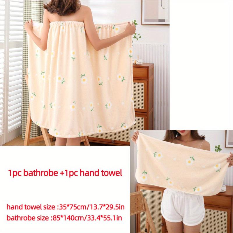 Flower Printed Bathrobe Skirt Wrap Towel for Women Adjustable Shower Nightgown