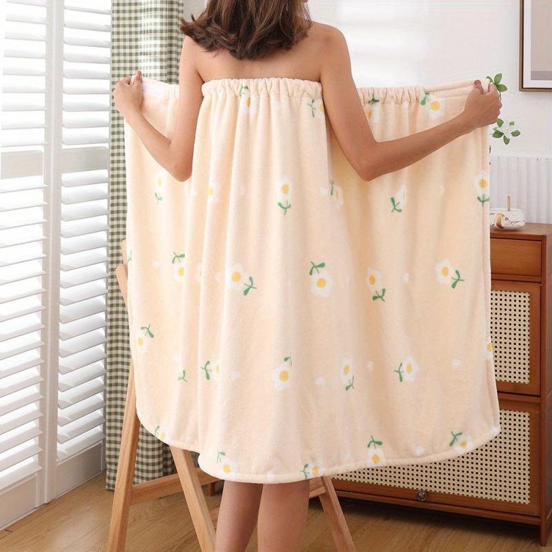 Flower Printed Bathrobe Skirt Wrap Towel for Women Adjustable Shower Nightgown