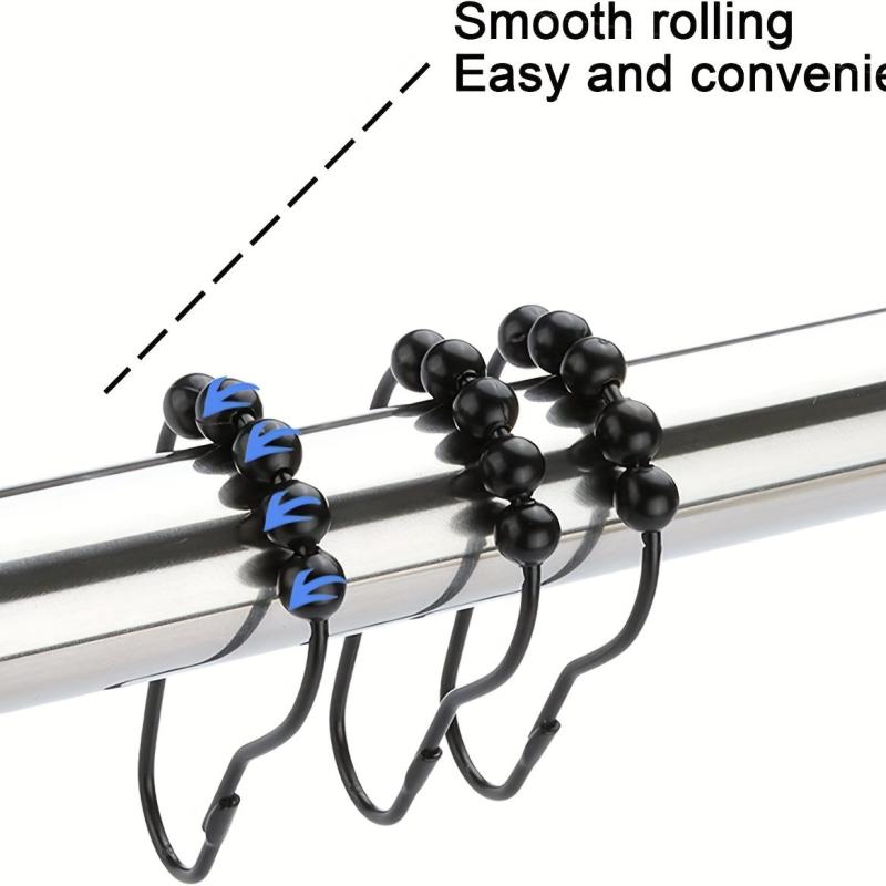 12pcs Roller Ball Shower Curtain Hooks Stainless Steel Bathroom Accessories