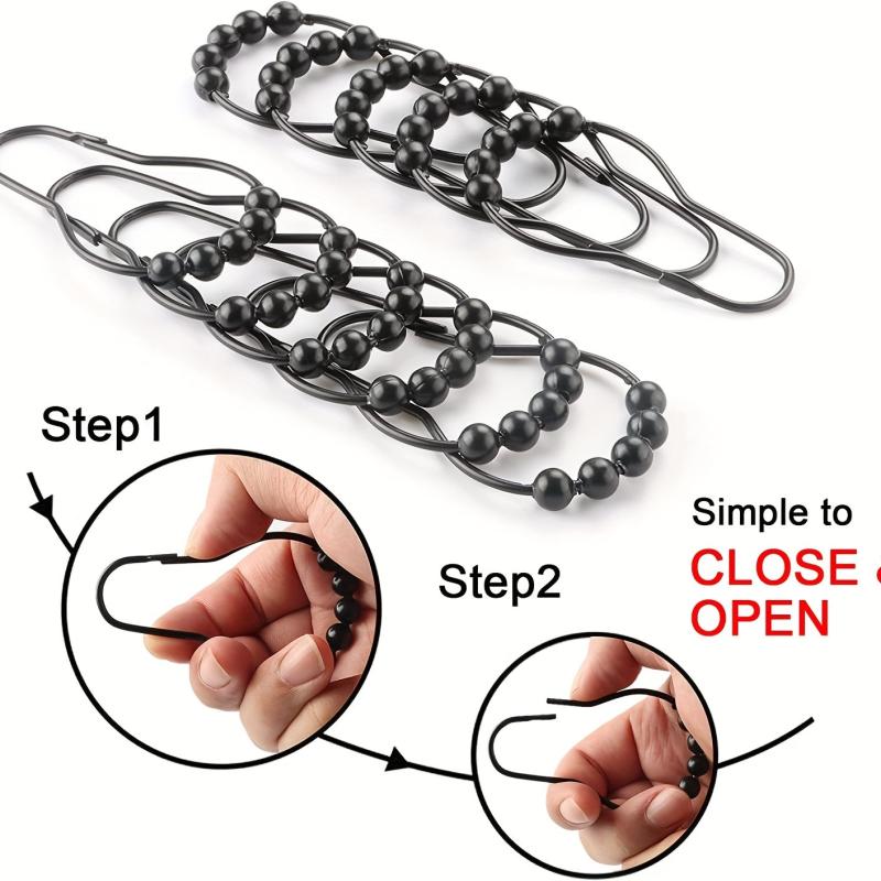 12pcs Roller Ball Shower Curtain Hooks Stainless Steel Bathroom Accessories