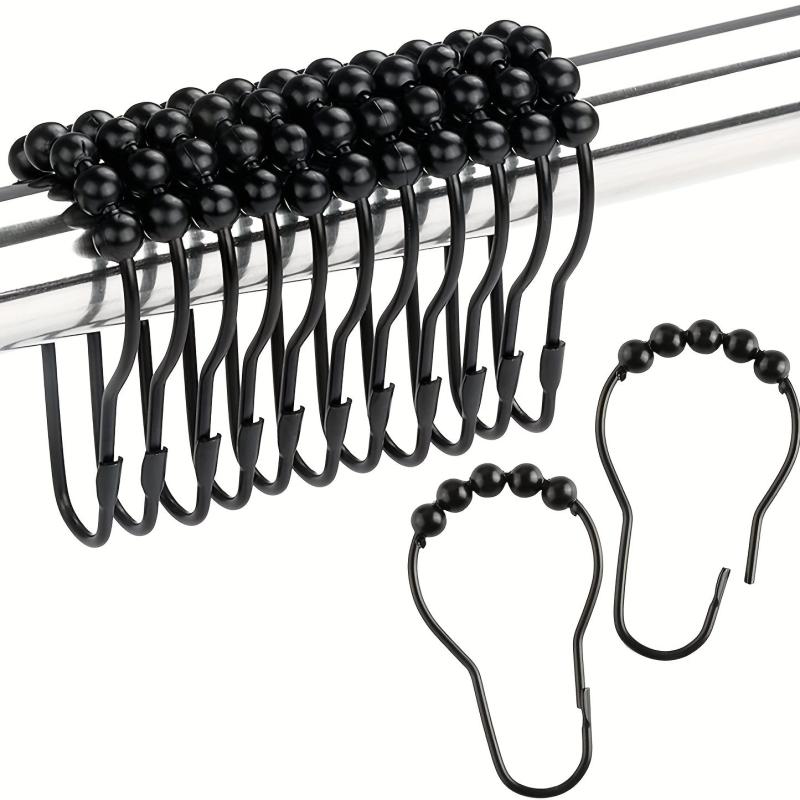 12pcs Roller Ball Shower Curtain Hooks Stainless Steel Bathroom Accessories