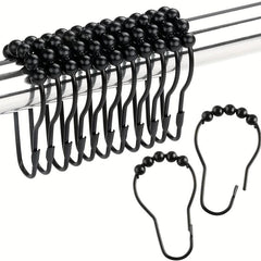 12pcs Roller Ball Shower Curtain Hooks Stainless Steel Bathroom Accessories