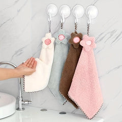 Coral Fleece Floral Hand Towel for Kitchen and Toilet