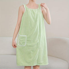 Women Shower Wrap Towel With Strap Pocket Bathrobe Adjustable Shower Spa Wrap