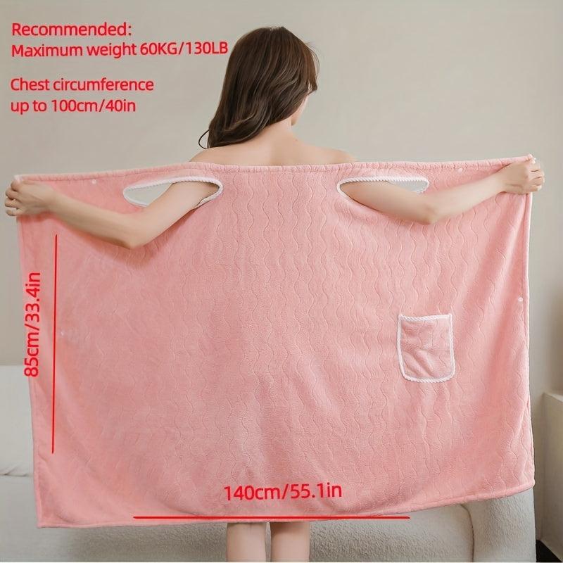 Women Shower Wrap Towel With Strap Pocket Bathrobe Adjustable Shower Spa Wrap