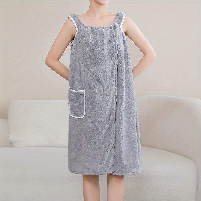 Women Shower Wrap Towel With Strap Pocket Bathrobe Adjustable Shower Spa Wrap