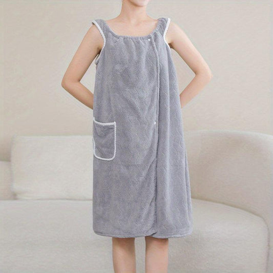 Women Shower Wrap Towel With Strap Pocket Bathrobe Adjustable Shower Spa Wrap