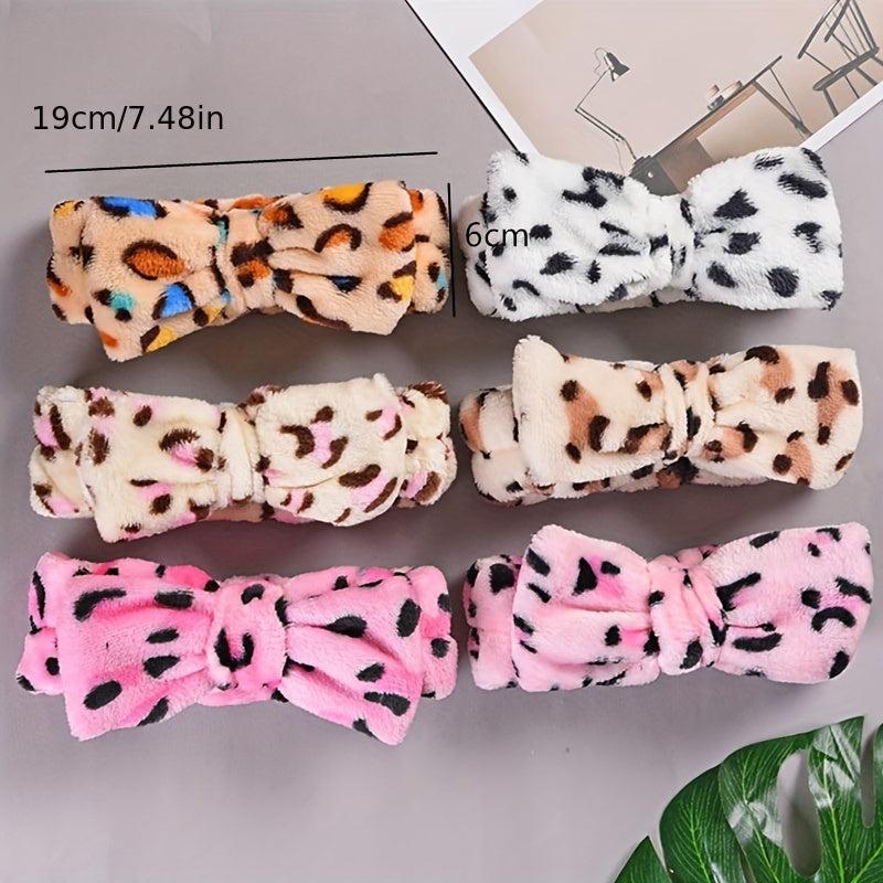 Leopard Bow Decor Headband Coral Velvet Bath Headband