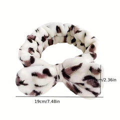 Leopard Bow Decor Headband Coral Velvet Bath Headband
