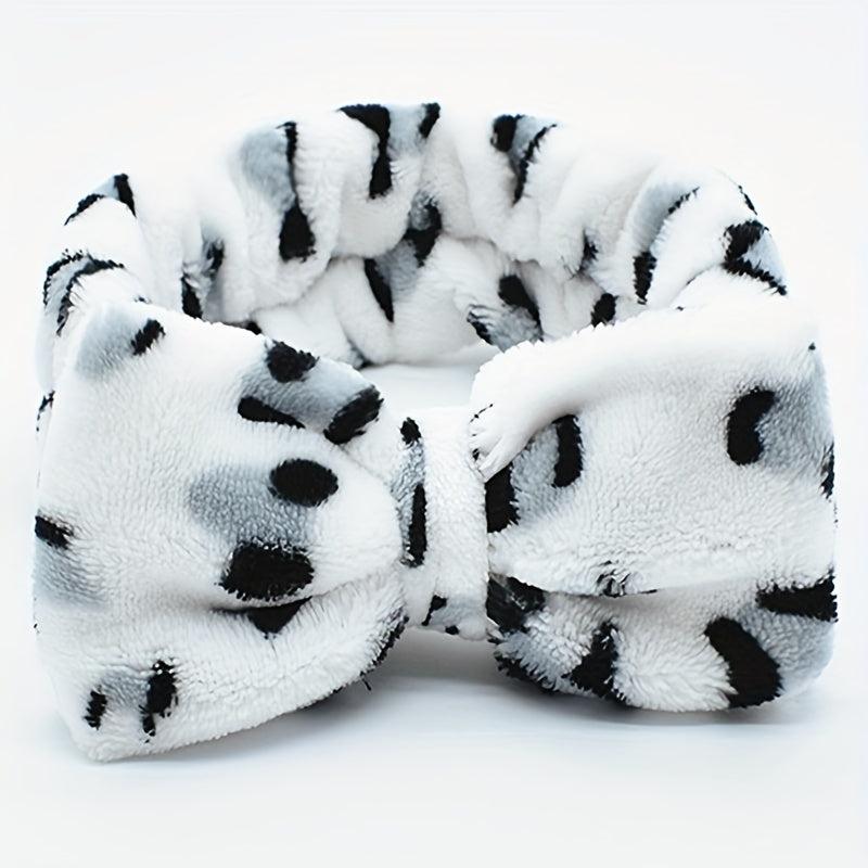 Leopard Bow Decor Headband Coral Velvet Bath Headband