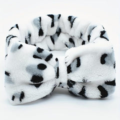 Leopard Bow Decor Headband Coral Velvet Bath Headband